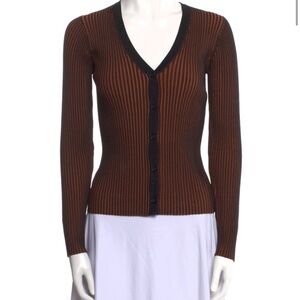 STAUD Brown and Black Ribbed Cardigan